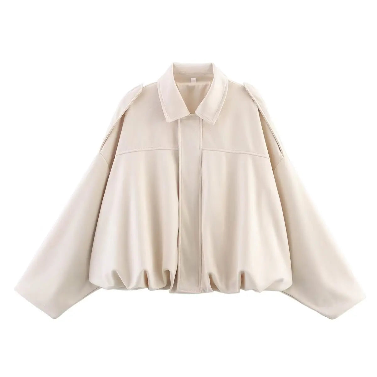 ETJ 2025 Spring new women's suede texture effect Loose version of fashion lapel shoulder bomber jacket